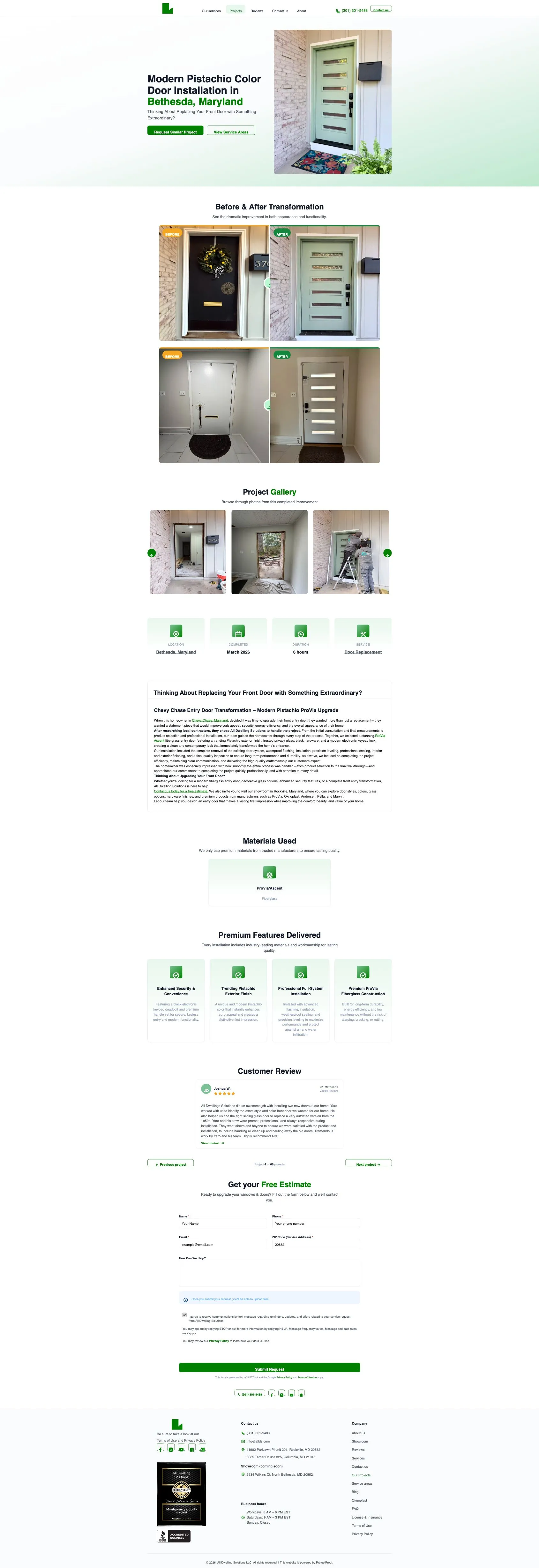 Full screenshot of the allds.com pistachio door project page